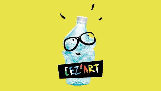 Photo de la mascotte Cez'Art : une bouteille plastique à lunettes